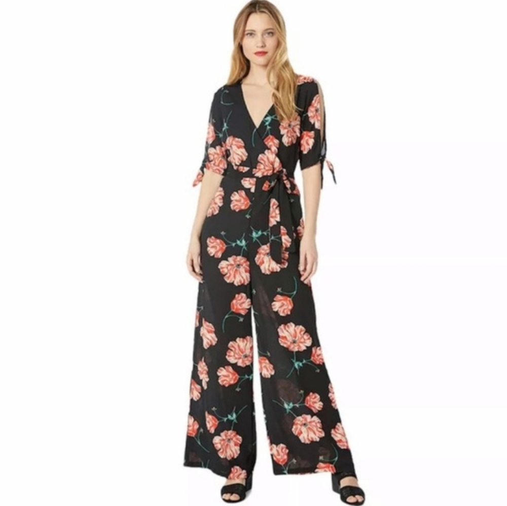 Jack By BB Dakota Sheer Floral Wrap Date Night Ladies Night Out Bell Jumpsuit